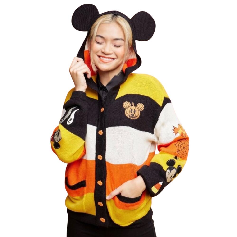 Her Universe Disney Halloween Mickey Mouse Stripe Hooded Cardigan Large -